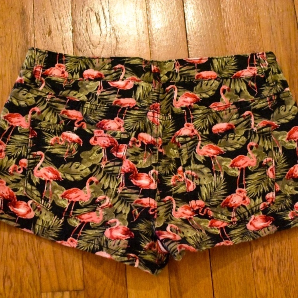 Forever 21 Womens Flamingo Jean Shorts Size 27 Denim Cotton Stretch Tropical - Picture 2 of 3